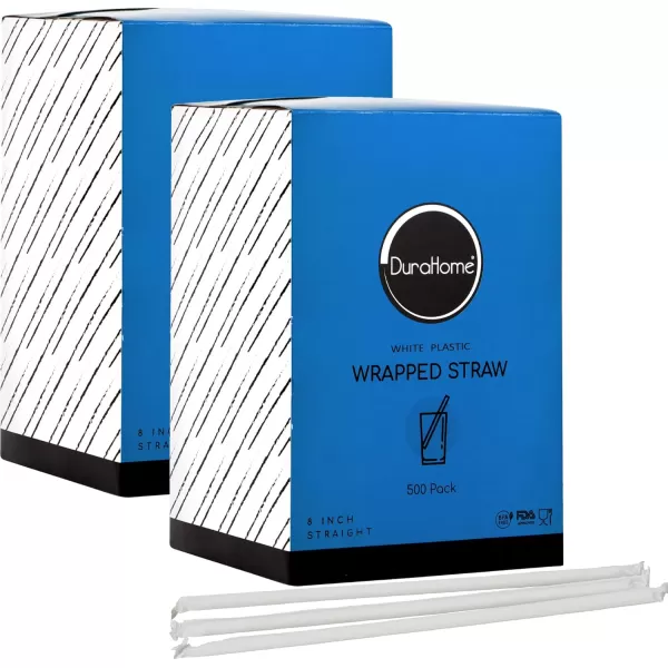 imageDuraHome Clear Plastic Straws Individually Wrapped 1000 Pack  8 inch Drinking Straw BPA Free  Restaurant Style Disposable Straws 024quot Wide Bulk SetWhite