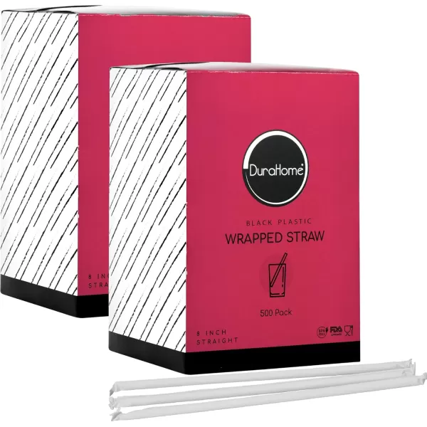 imageDuraHome Clear Plastic Straws Individually Wrapped 1000 Pack  8 inch Drinking Straw BPA Free  Restaurant Style Disposable Straws 024quot Wide Bulk SetBlack