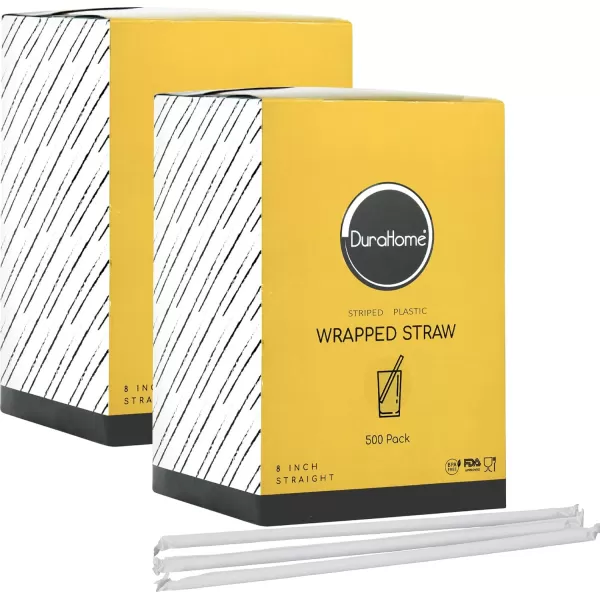 imageDuraHome Clear Plastic Straws Individually Wrapped 1000 Pack  8 inch Drinking Straw BPA Free  Restaurant Style Disposable Straws 024quot Wide Bulk SetStripes