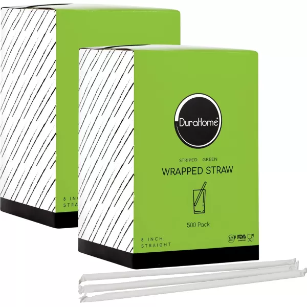 imageDuraHome Clear Plastic Straws Individually Wrapped 1000 Pack  8 inch Drinking Straw BPA Free  Restaurant Style Disposable Straws 024quot Wide Bulk SetGreen