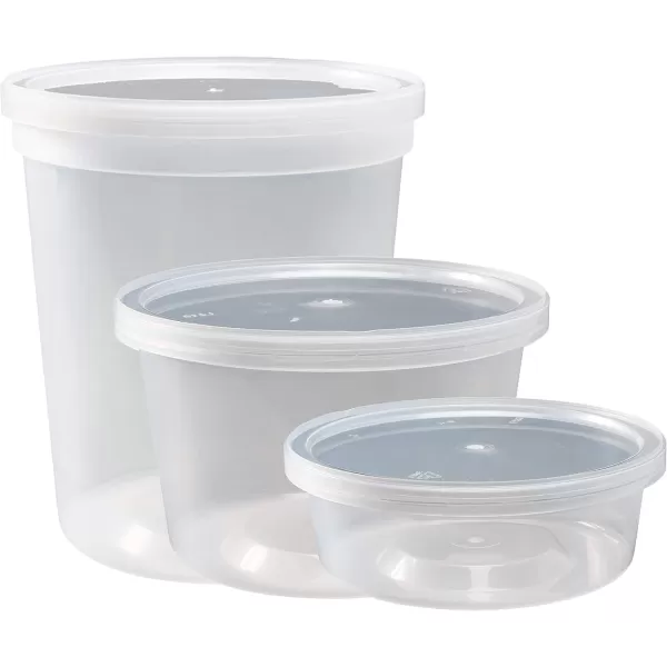 imageDuraHome Food Storage Containers with Lids 8oz 16oz 32oz Freezer Deli Cups Combo Pack 70 Sets BPAFree Leakproof Round Clear Takeout Container Meal Prep Microwavable 70 Sets  Mixed sizes44 Sets  Mixed sizes