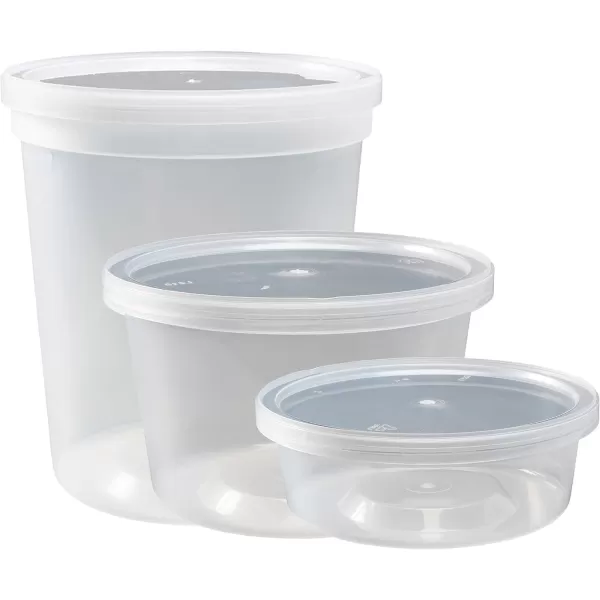 imageDuraHome Food Storage Containers with Lids 8oz 16oz 32oz Freezer Deli Cups Combo Pack 70 Sets BPAFree Leakproof Round Clear Takeout Container Meal Prep Microwavable 70 Sets  Mixed sizes70 Sets  Mixed sizes