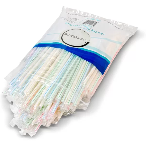 imageFlexible Plastic Straws Colored BPAFree Disposable Bendy Straw 8quot Long 200 Pack ColorfulColorful Individually Wrapped