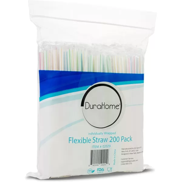 imageFlexible Plastic Straws Colored BPAFree Disposable Bendy Straw 8quot Long 200 Pack ColorfulColorful Individually Wrapped