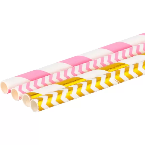 imagePaper Straws Biodegradable 200 Pack Striped Multi Colored BPAFree Disposable 825quot Long NonFlexible Straw for EverydayBirthday PartyWedding  By DuraHome 200 PackGold  Pink