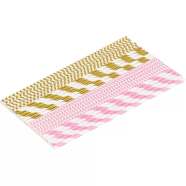 imagePaper Straws Biodegradable 200 Pack Striped Multi Colored BPAFree Disposable 825quot Long NonFlexible Straw for EverydayBirthday PartyWedding  By DuraHome 200 PackGold  Pink