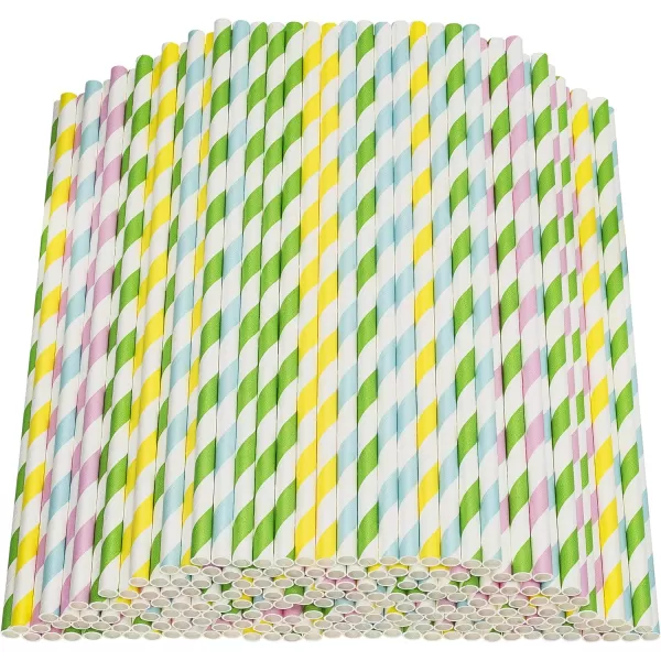 imagePaper Straws Biodegradable 200 Pack Striped Multi Colored BPAFree Disposable 825quot Long NonFlexible Straw for EverydayBirthday PartyWedding  By DuraHome 200 PackPastel