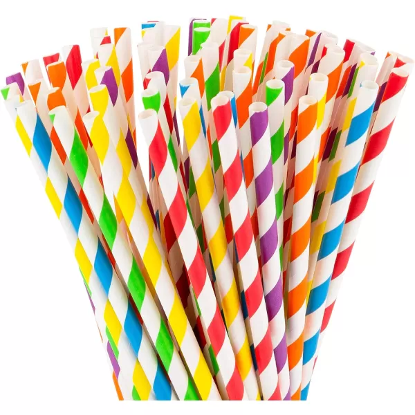 imagePaper Straws Biodegradable 200 Pack Striped Multi Colored BPAFree Disposable 825quot Long NonFlexible Straw for EverydayBirthday PartyWedding  By DuraHome 200 PackColorful