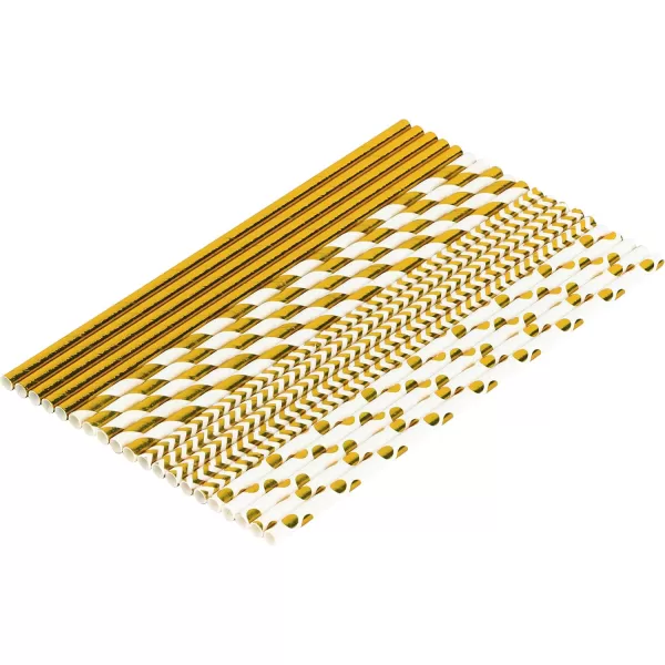 imagePaper Straws Biodegradable 200 Pack Striped Multi Colored BPAFree Disposable 825quot Long NonFlexible Straw for EverydayBirthday PartyWedding  By DuraHome 200 PackMulti Pattern Gold