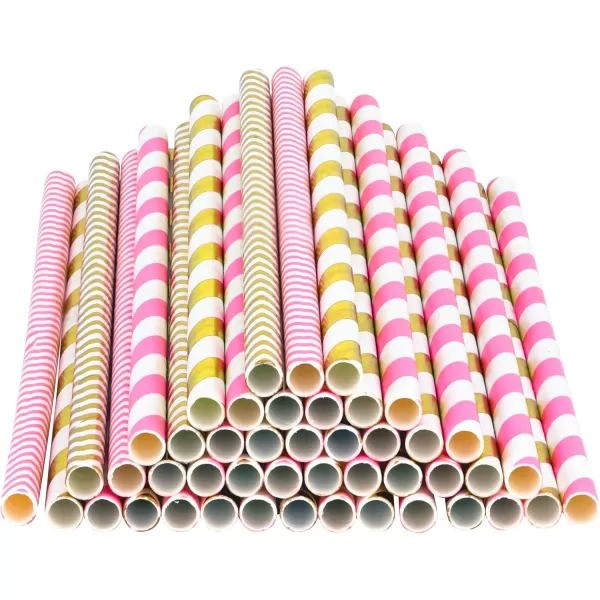 imagePaper Straws Biodegradable 200 Pack Striped Multi Colored BPAFree Disposable 825quot Long NonFlexible Straw for EverydayBirthday PartyWedding  By DuraHome 200 PackGold  Pink