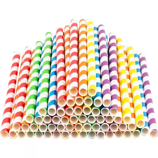 imagePaper Straws Biodegradable 200 Pack Striped Multi Colored BPAFree Disposable 825quot Long NonFlexible Straw for EverydayBirthday PartyWedding  By DuraHome 200 PackColorful