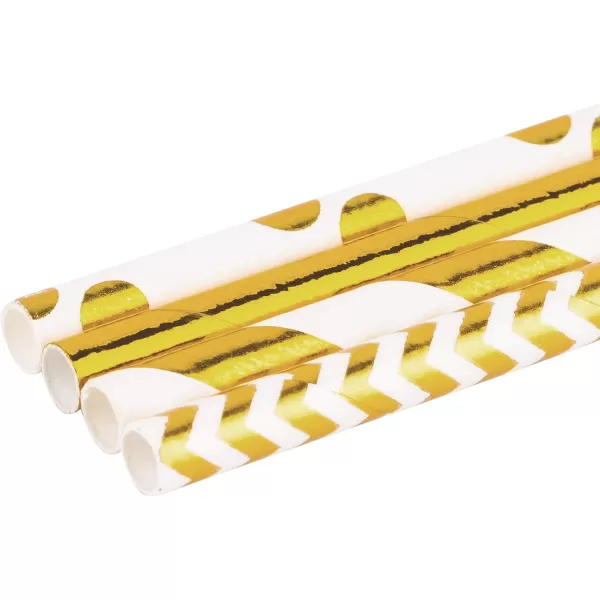 imagePaper Straws Biodegradable 200 Pack Striped Multi Colored BPAFree Disposable 825quot Long NonFlexible Straw for EverydayBirthday PartyWedding  By DuraHome 200 PackMulti Pattern Gold