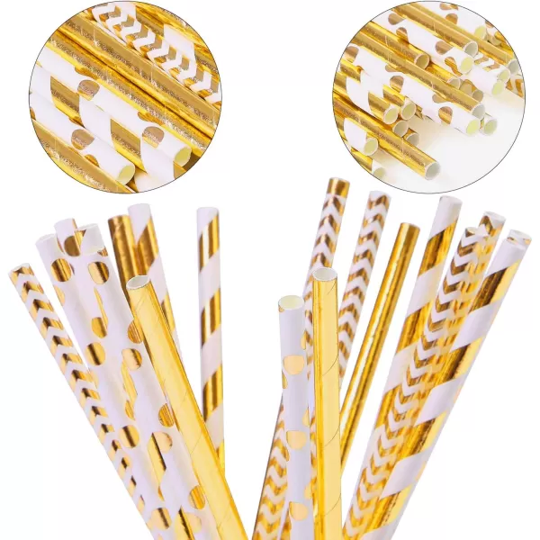 imagePaper Straws Biodegradable 200 Pack Striped Multi Colored BPAFree Disposable 825quot Long NonFlexible Straw for EverydayBirthday PartyWedding  By DuraHome 200 PackMulti Pattern Gold