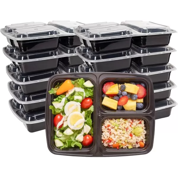 imageDuraHome  Round Meal Prep Containers with Lids 28oz Pack of 10 BPAFree Round Microwaveable Black Plastic Food Storage Container 3 Compartments