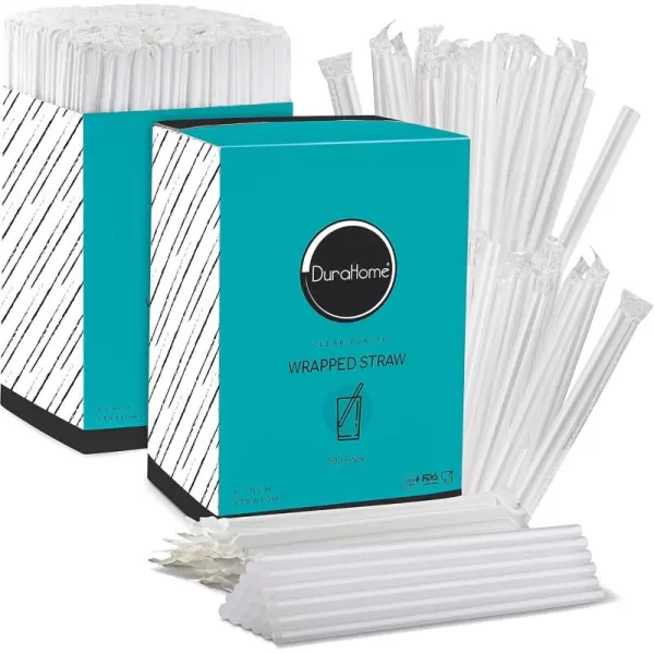 imageDuraHome Clear Plastic Straws Individually Wrapped 1000 Pack  8 inch Drinking Straw BPA Free  Restaurant Style Disposable Straws 024quot Wide Bulk SetClear