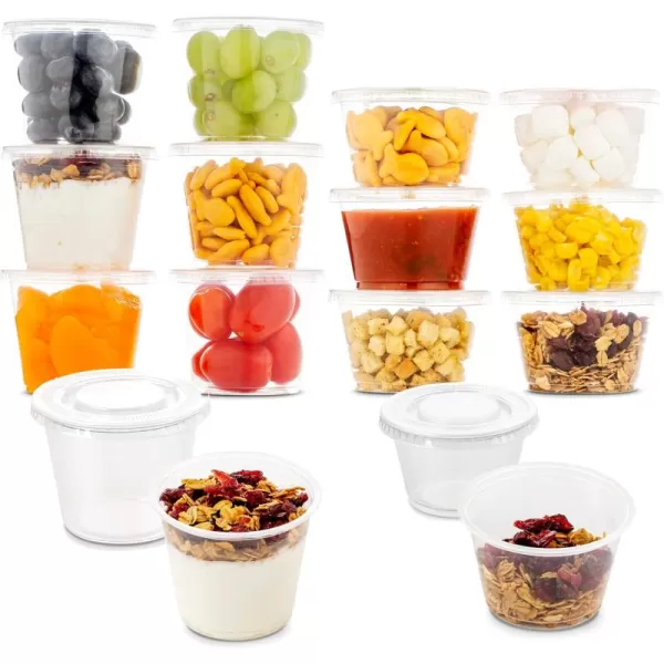 imageDuraHome Food Storage Containers with Lids 8oz 16oz 32oz Freezer Deli Cups Combo Pack 70 Sets BPAFree Leakproof Round Clear Takeout Container Meal Prep Microwavable 70 Sets  Mixed sizes150 sets  4oz  55oz