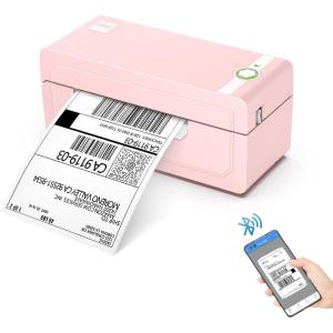 imageJADENS Bluetooth Thermal Shipping Label Printer  Wireless 4x6 Shipping Label Printer Compatible with AndroidampampiPhone and Windows Widely Used for Ebay Amazon Shopify Etsy USPSPink