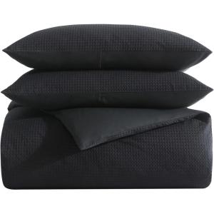 imageVera Wang  Queen Comforter Set Luxury Cotton Bedding with Matching Shams Medium Weight ampamp Ideal for All Seasons Waffle Pique Queen WhiteWaffle Pique Black
