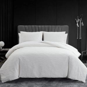 imageVera Wang  Queen Duvet Cover Set Luxury Bedding with Button Closure Includes Matching Shams Abstract Crinkle White QueenWhite
