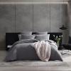 imageVera Wang  Queen Duvet Cover Set Luxury Cotton Bedding with Button Closure Includes Matching Shams Textured Pleats White QueenTextured Pleats Charcoal