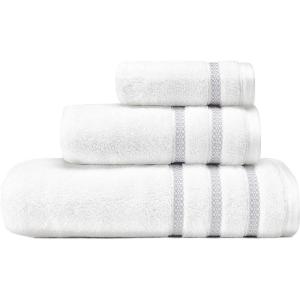 imageVera Wang  Bath Towels Set Luxury Cotton Bathroom Decor Highly Absorbent ampamp Fade Resistant OekoTex Certified Textured Trellis Grey 3 Piece
