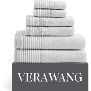 imageVera Wang  Bath Towels Set Luxury Cotton Bathroom Decor Highly Absorbent ampamp Medium Weight OekoTex Certified Sculpted Pleat Grey 6 PieceSculpted Pleat Grey