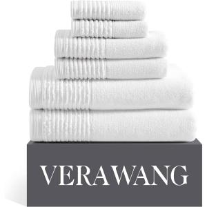 imageVera Wang  Bath Towels Set Luxury Cotton Bathroom Decor Highly Absorbent ampamp Medium Weight OekoTex Certified Sculpted Pleat Grey 6 PieceSculpted Pleat White