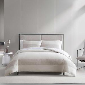 imageVera Wang  King Duvet Cover Set Premium Cotton Bedding with Matching Shams Textured Striped Decor Ideal for All Seasons OekoTex Certified Chenille Waffle Stripe Beige KingChenille Waffle Stripe Beige