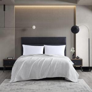 imageVera Wang  Queen Blanket Breathable Cotton Bedding Medium Weight Home Decor for All Seasons Chenille Pique Grey QueenGrey