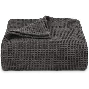 imageVera Wang  Queen Blanket Luxury Cotton Bedding Soft Home Decor with Waffle Weave Knit Waffleweave Grey QueenCharcoal Grey