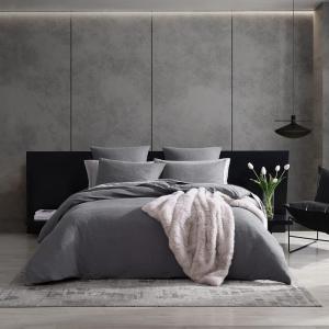 imageVera Wang  Queen Duvet Cover Set Luxury Cotton Bedding with Button Closure Includes Matching Shams Textured Pleats White QueenTextured Pleats Charcoal