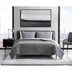 imageVera Wang  Queen Quilt Set Luxurious Velvet Bedding with Matching Shams Lightweight Home Decor Diamond Velvet Charcoal Grey QueenCharcoal Grey