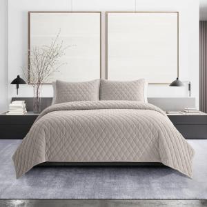 imageVera Wang  Queen Quilt Set Luxurious Velvet Bedding with Matching Shams Lightweight Home Decor Diamond Velvet Charcoal Grey QueenNatural Ivory