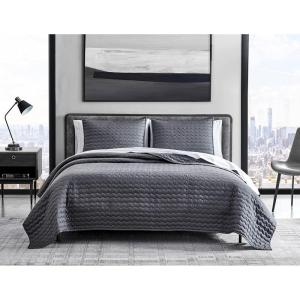 imageVera Wang  Queen Quilt Set Luxury Cotton Bedding with Matching Shams All Season Home Decor Herringbone Charcoal Grey QueenCharcoal Grey