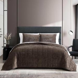 imageVera Wang  Queen Quilt Set Soft Lightweight Bedding with Matching Shams Super Soft and Cozy Home Decor OekoTex Certified Chenille Box Solid Chocolate Brown QueenChenille Box Solid Chocolate Brown