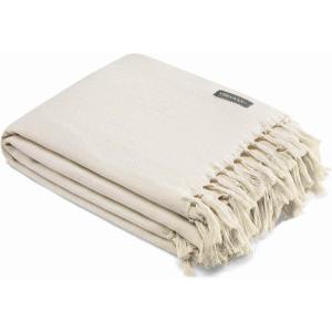 imageVera Wang  Throw Blanket Luxury Cotton Bedding Lightweight Home Decor for All Seasons Twill Fringe Charcoal Grey Throw 50quot x 60quotNatural Beige