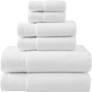 imageVera Wang  Towel Set 6Piece Soft ampamp Absorbent Cotton Bathroom Towels Luxury Bathroom Accessories OekoTex Certified Tonal Floral White 6Piece Set