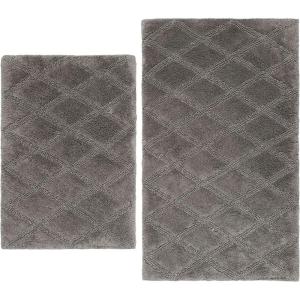 imageVera Wang  Tufted Diamond Collection  Soft and Absorbent Plush Reversible Bath Rug Set Modern Designer Style for Bathroom Dcor 2Piece WhiteUSHS6D1117231Grey