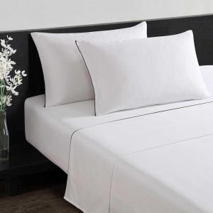 imageVera Wang  King Sheet Set Luxury Sateen Cotton Bedding 300 Thread Count Soft ampamp Smooth Home Decor Pearl Edge Embroidered White KingPearl Edge Embroidered White