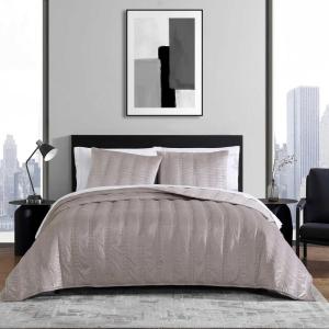 imageVera Wang  Queen Quilt Set Velvet Bedding with Matching Sham Modern Home Decor Velvet Linear Stitch French Clay QueenVelvet Linear Stitch French Clay