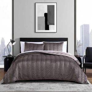 imageVera Wang  Queen Quilt Set Velvet Bedding with Matching Sham Modern Home Decor Velvet Linear Stitch French Clay QueenVelvet Linear Stitch Plum Brown