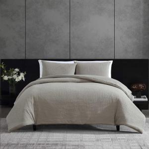 imageVera Wang  King Duvet Cover Set Luxury Textured Weave Bedding with Matching Shams Ideal for All Seasons OekoTex Certified Illusion Lines Brown KingPuckered Texture Grey