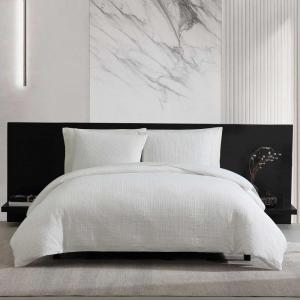 imageVera Wang  Duvet Cover Set Super Soft Textured Bedding with Matching Shams Subtle Tonal Grid Design Bark White QueenBark White