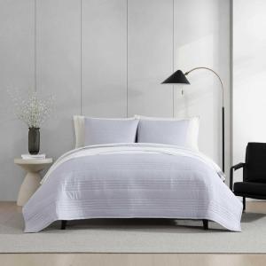 imageVera Wang  Quilt Set Super Soft Bedding with Matching Sham Elegant Room Essentials Seersucker Stripe Blue QueenRainbow Stitch Blue