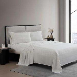 imageVera Wang  Queen Sheet Set ButterySoft Bed Sheets wa Naturally Silky Smooth Cotton Sateen Lightweight Feel  Matching Pillowcases ampamp Fitted Sheet Erased Texture BeigeErased Texture Beige