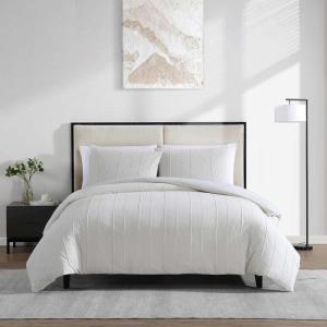 imageVera Wang  Duvet Cover Queen Size Soft Cotton Face wCrisp Cotton Percale Reverse Lightweight Bedding for Year Round Comfort 3 Piece Bed Set wMatching Pillowcases Woven Tucks GreyWoven Tucks Beige