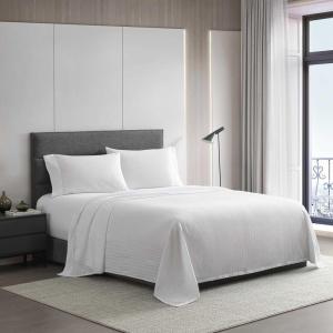 imageVera Wang  Queen Size Sheets Set Smooth ampamp Crisp Cotton wTextured Weave Lightweight for Year Round Comfort Bed Sheets with Matching Pillowcases ampamp Fitted Sheet Dobby Stripe WhiteCool Comfort White
