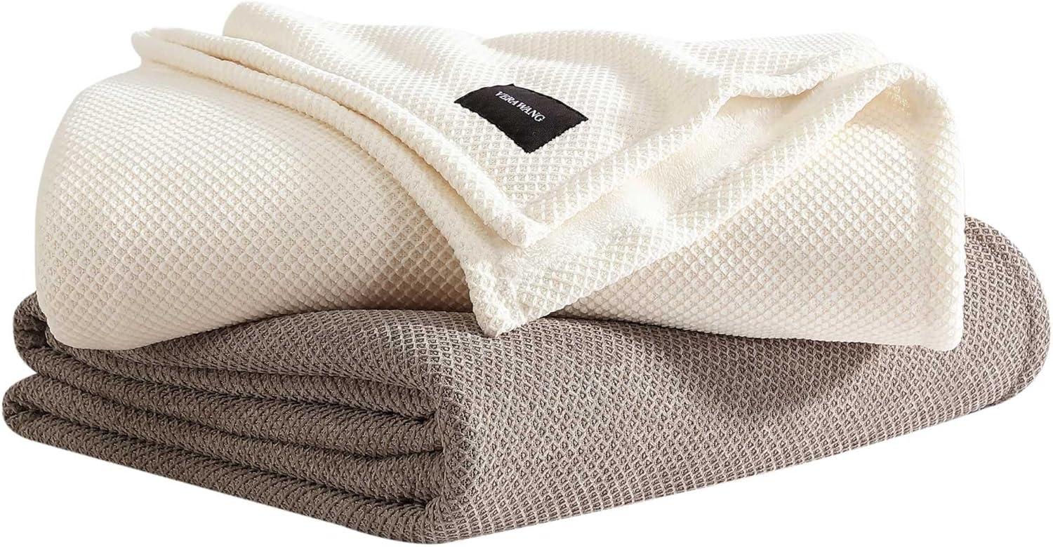 imageVera Wang  Queen Size Blanket Soft Textured Bedding with Cozy Chenille Finish ampamp Refined Jacquard Weave Throw Blanket for Bed or Couch with WhipStitch Hem BrownBeige