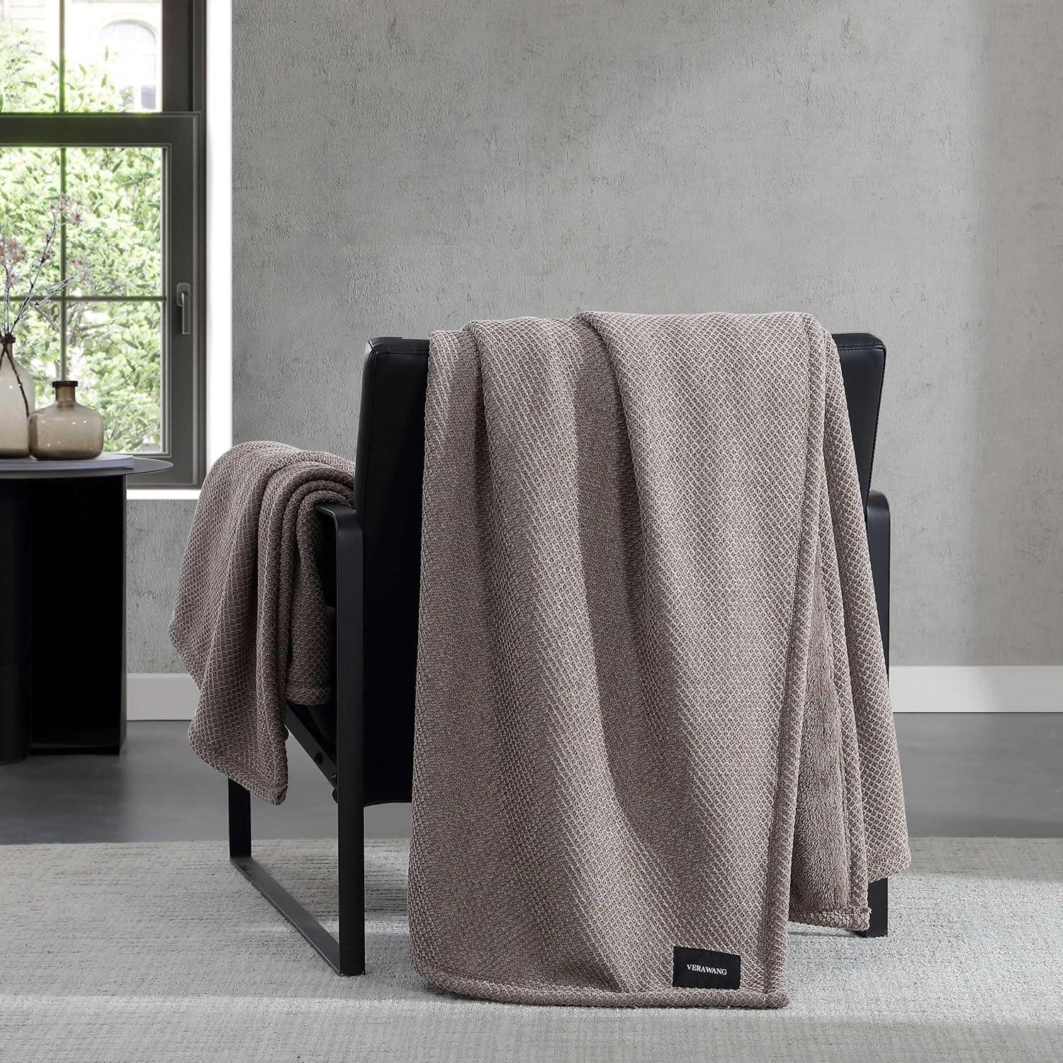 imageVera Wang  Queen Size Blanket Soft Textured Bedding with Cozy Chenille Finish ampamp Refined Jacquard Weave Throw Blanket for Bed or Couch with WhipStitch Hem BrownBrown