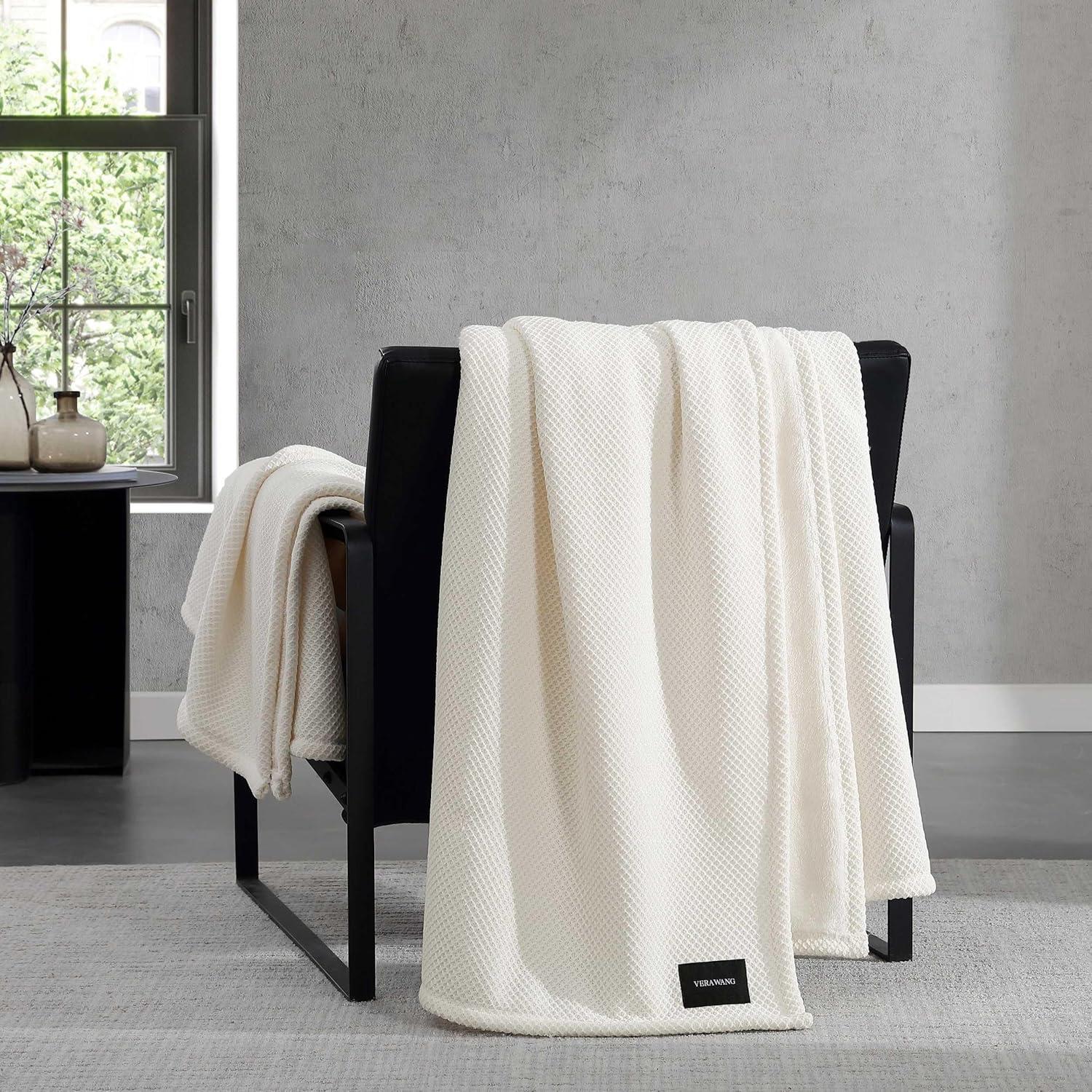 imageVera Wang  Queen Size Blanket Soft Textured Bedding with Cozy Chenille Finish ampamp Refined Jacquard Weave Throw Blanket for Bed or Couch with WhipStitch Hem BrownBeige